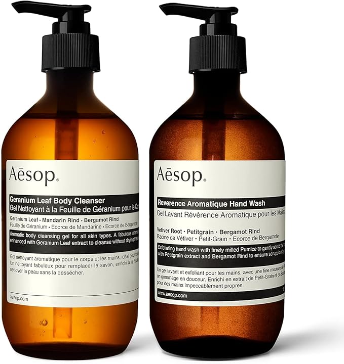 أيسوب غسول اليدين Aesop Reverence Aromatique ومسحوق منظف الجسم بأوراق الجيرانيوم | بارابين، خال من القسوة ونباتي | 500 مل/16.67 أونصة (مجموعة من 2) - Image 2